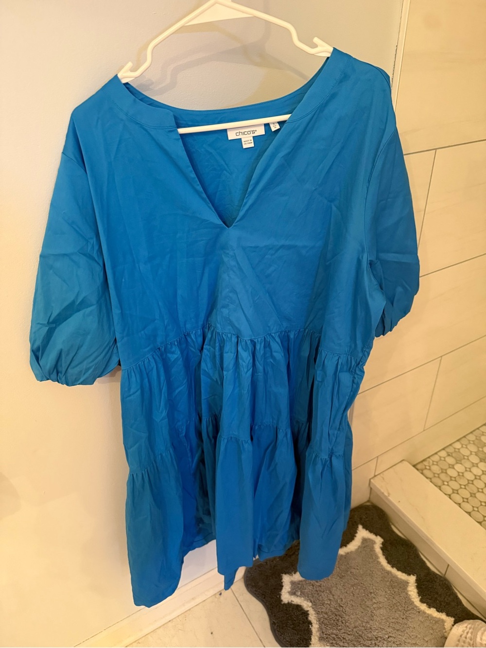 Chico's Blue V-Neck Tiered Peasant dress